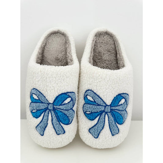 Fuzzy Luxe Bow Slippers - HAZEL: BLUE / S