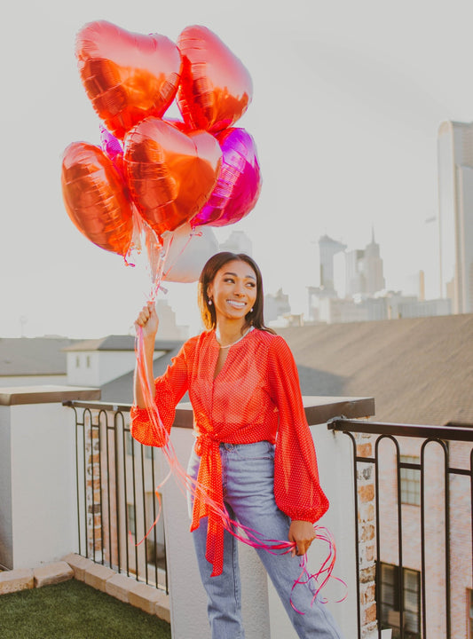 Bouquet of Red Foil Balloon Hearts