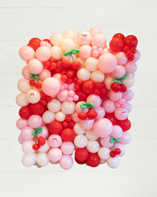 Cherry-Themed Galentine & Valentine Balloon Wall