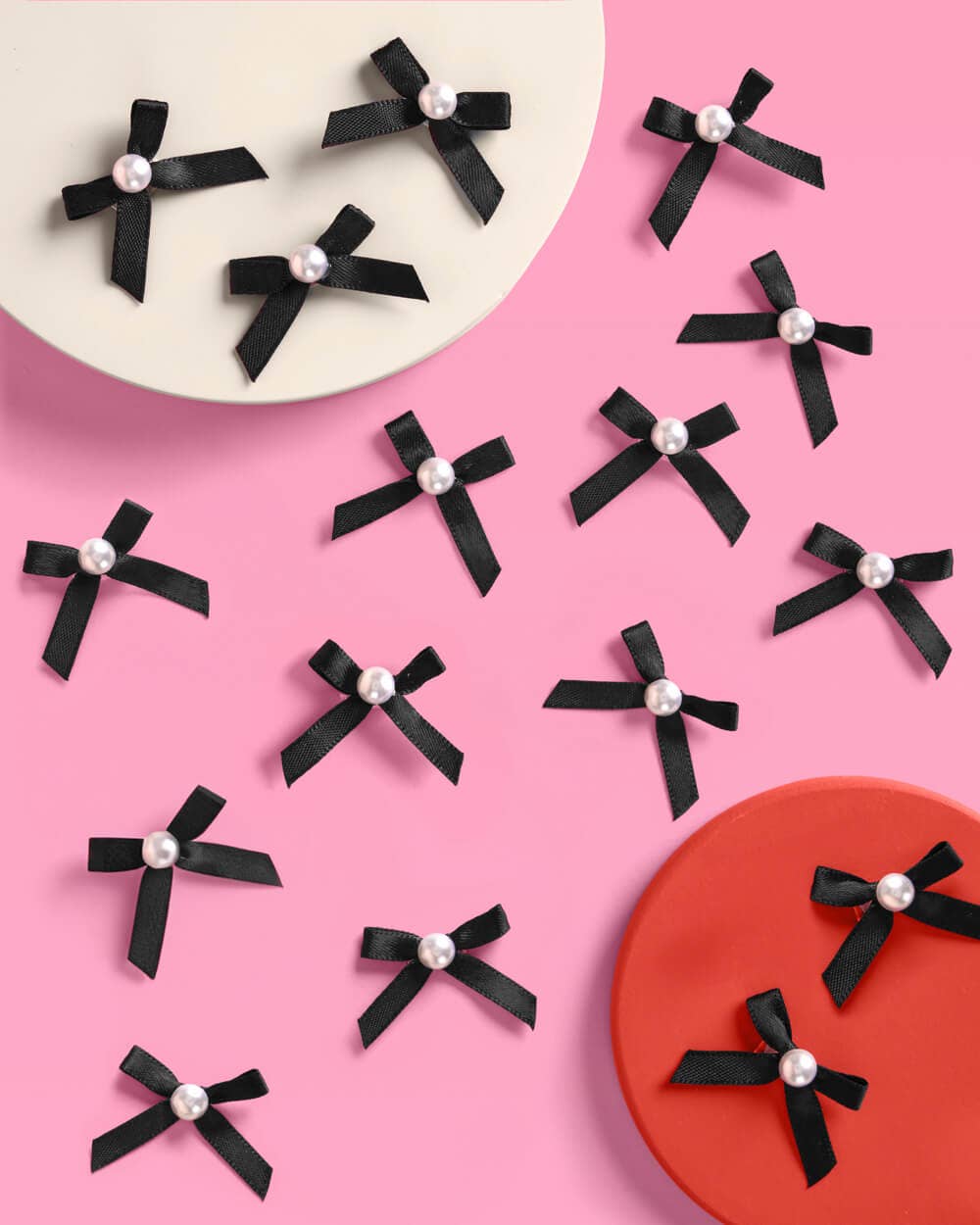 Bow Cake Toppers - 12 black + pearl cake toppers - PaperGeenius