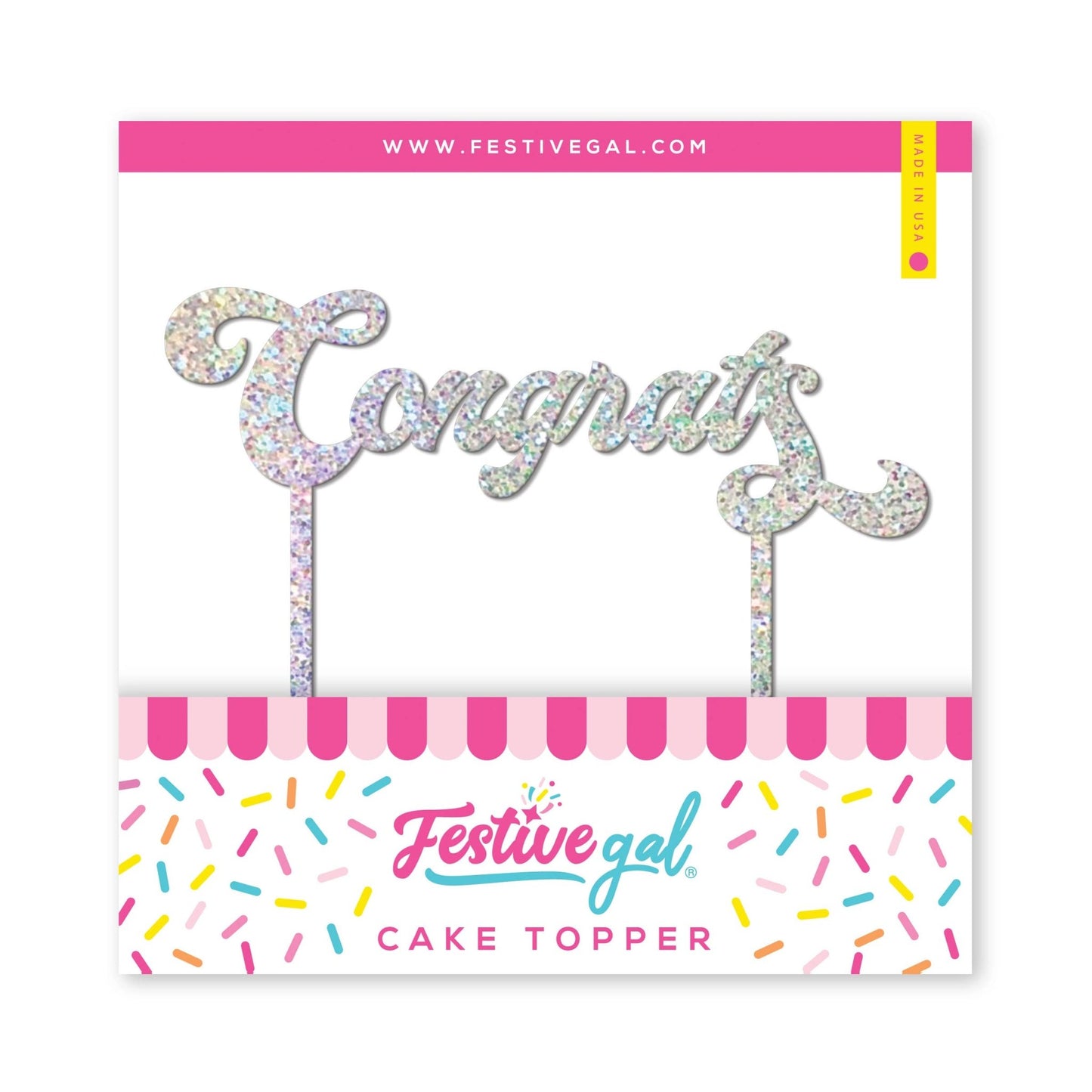 Congrats Glitter Acrylic Cake Topper: GOLD GLITTER - PaperGeenius