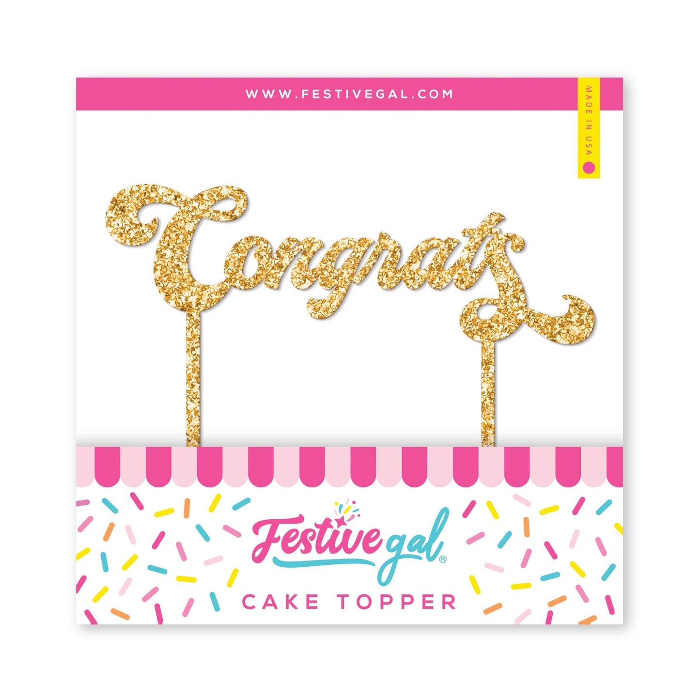 Congrats Glitter Acrylic Cake Topper: GOLD GLITTER - PaperGeenius