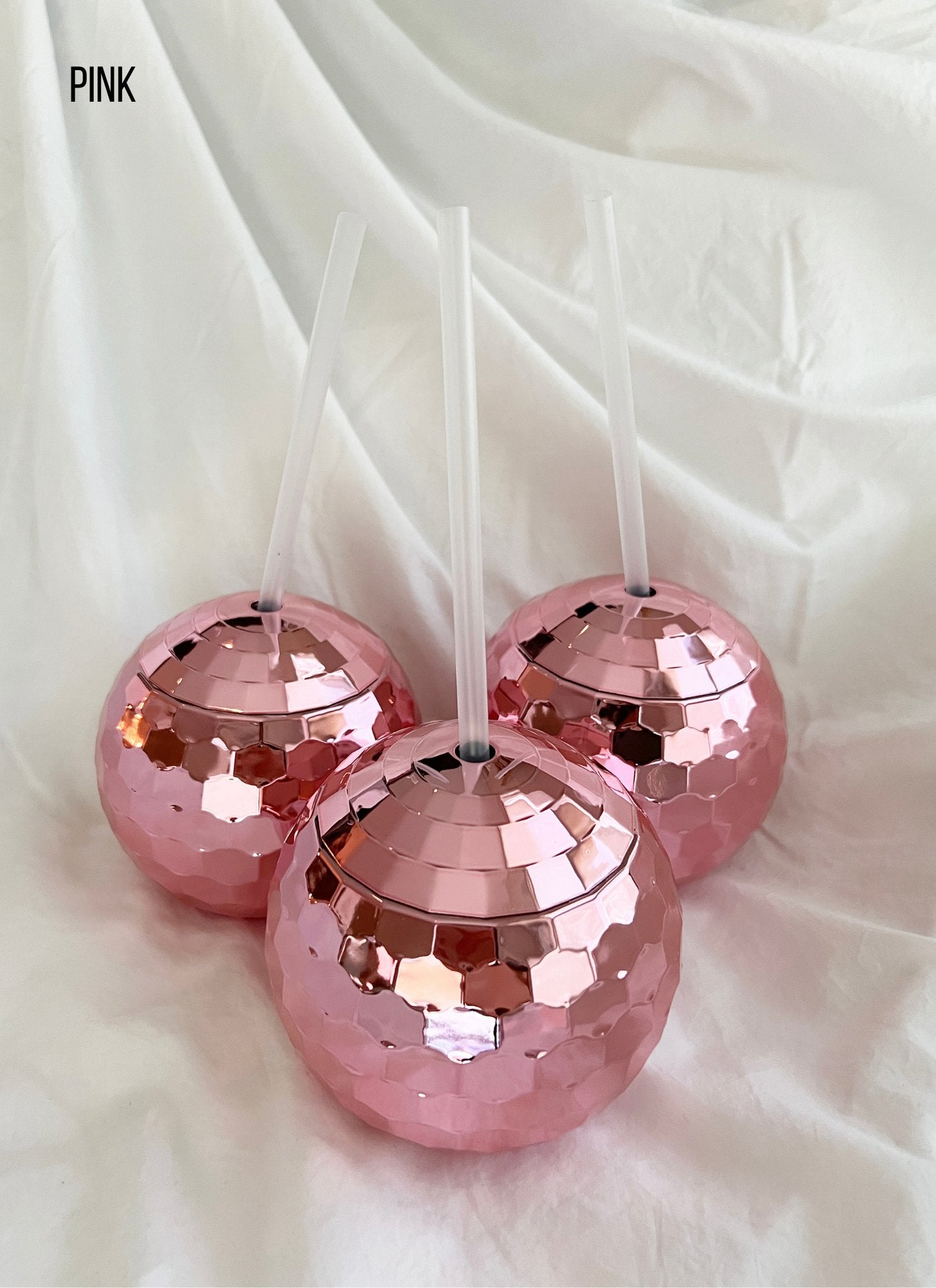Disco Ball Cup with Clear Straw (1): PINK - PaperGeenius