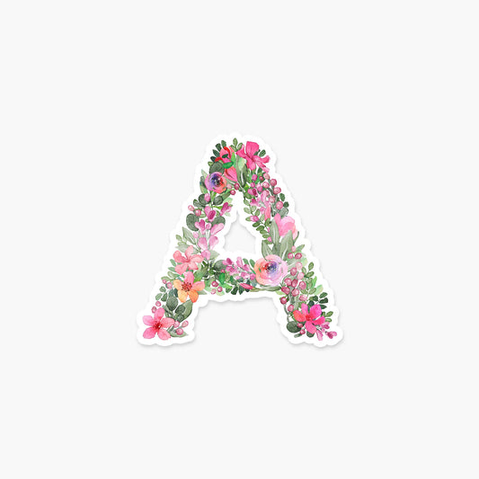 Letter A Floral - Monogram Initials Sticker - PaperGeenius