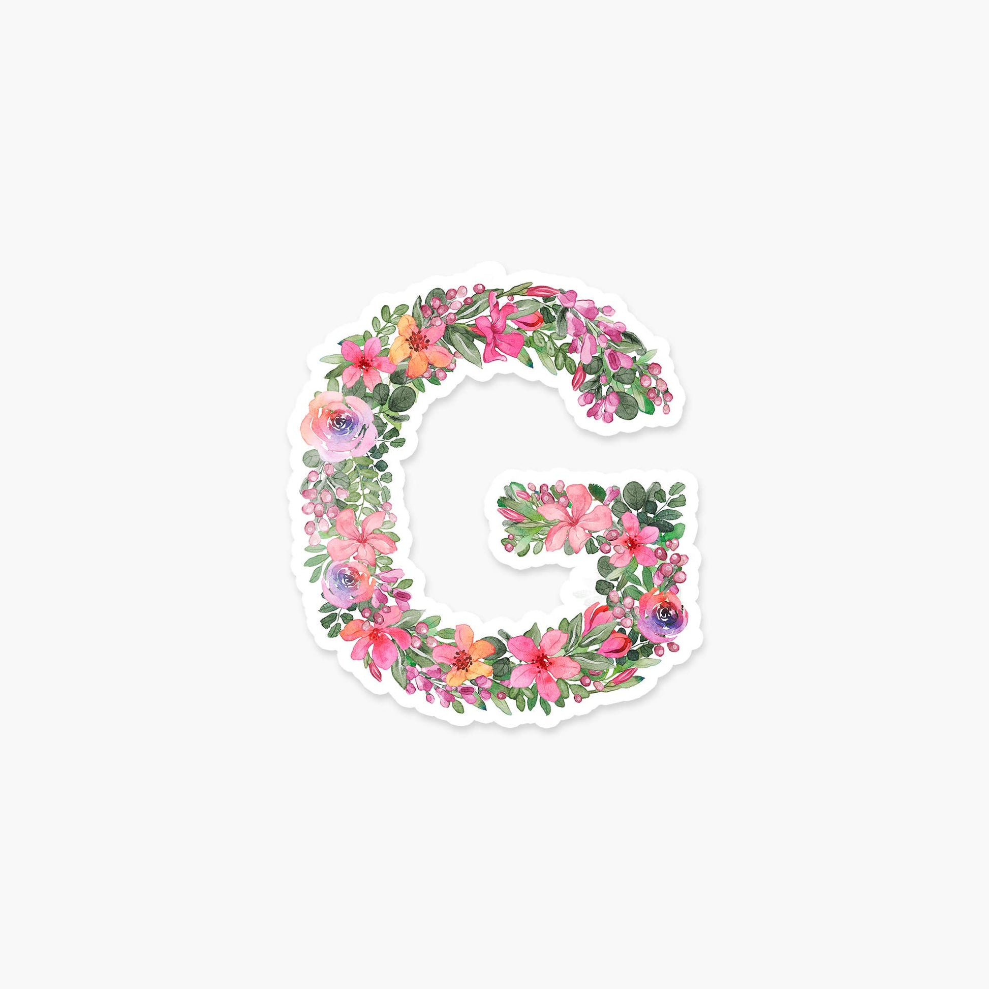 Letter G Floral - Monogram Initials Sticker - PaperGeenius