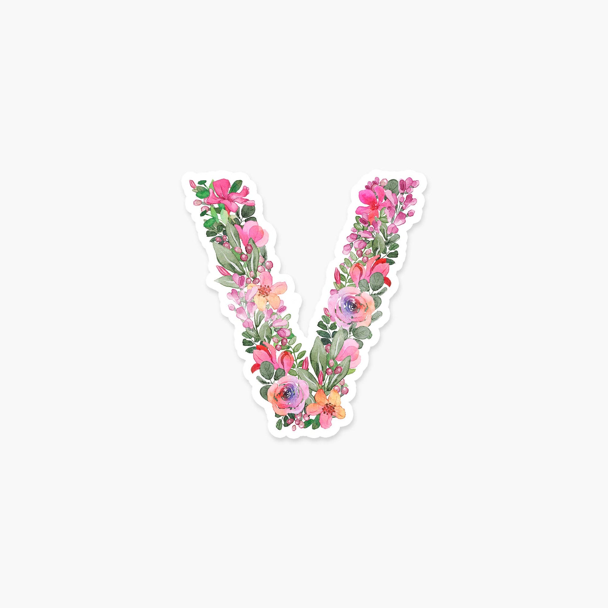 Letter V Floral - Monogram Initials Sticker - PaperGeenius